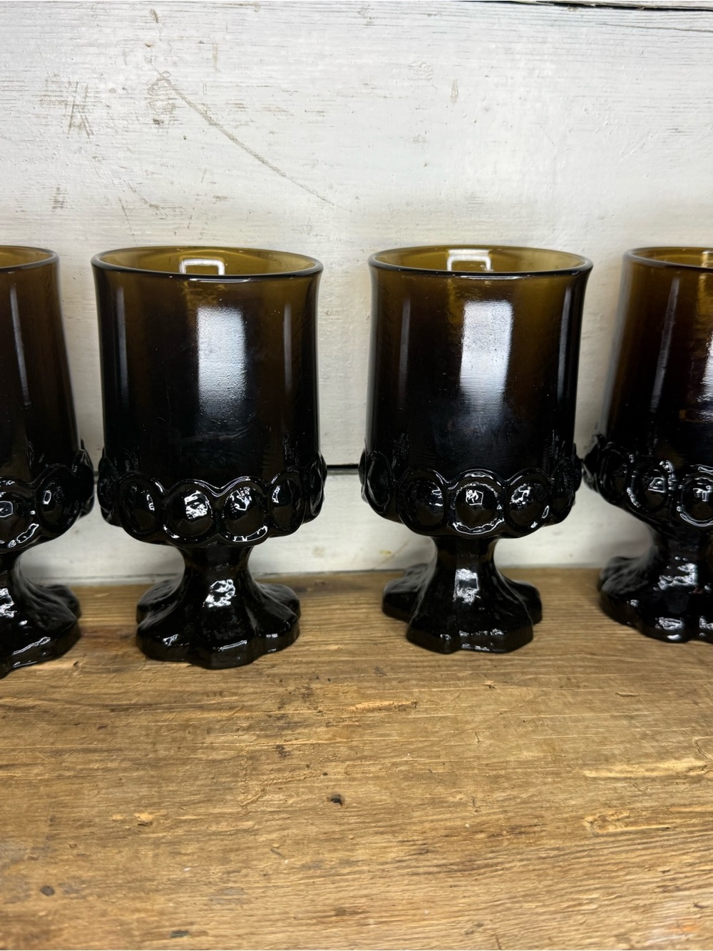 (4) Vintage Tiffin Franciscan Goblet Madeira Smoke Brown Juice/Wine Footed Glass